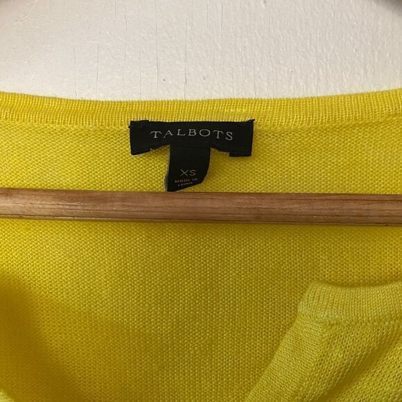 Talbots Sweater Women's XS Yellow Tie Sleeves 100% Linen V-neck - Picture 3 of 5